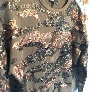 🌲 Mango sweater camo sequin green size sm